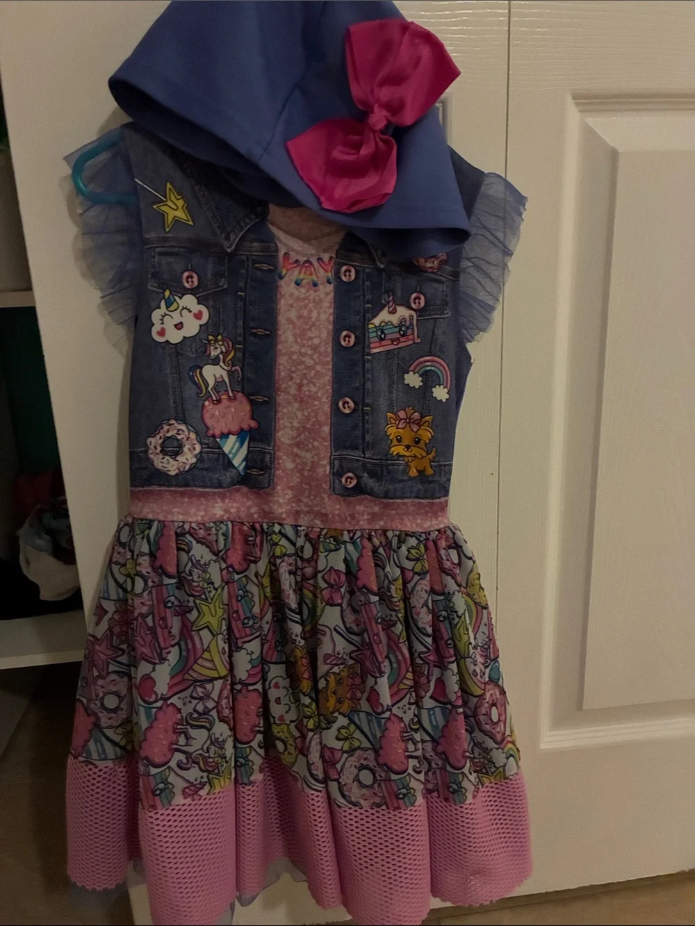 Nickelodeon Pink and Blue Patchwork Skater Dress with Bow Accent
